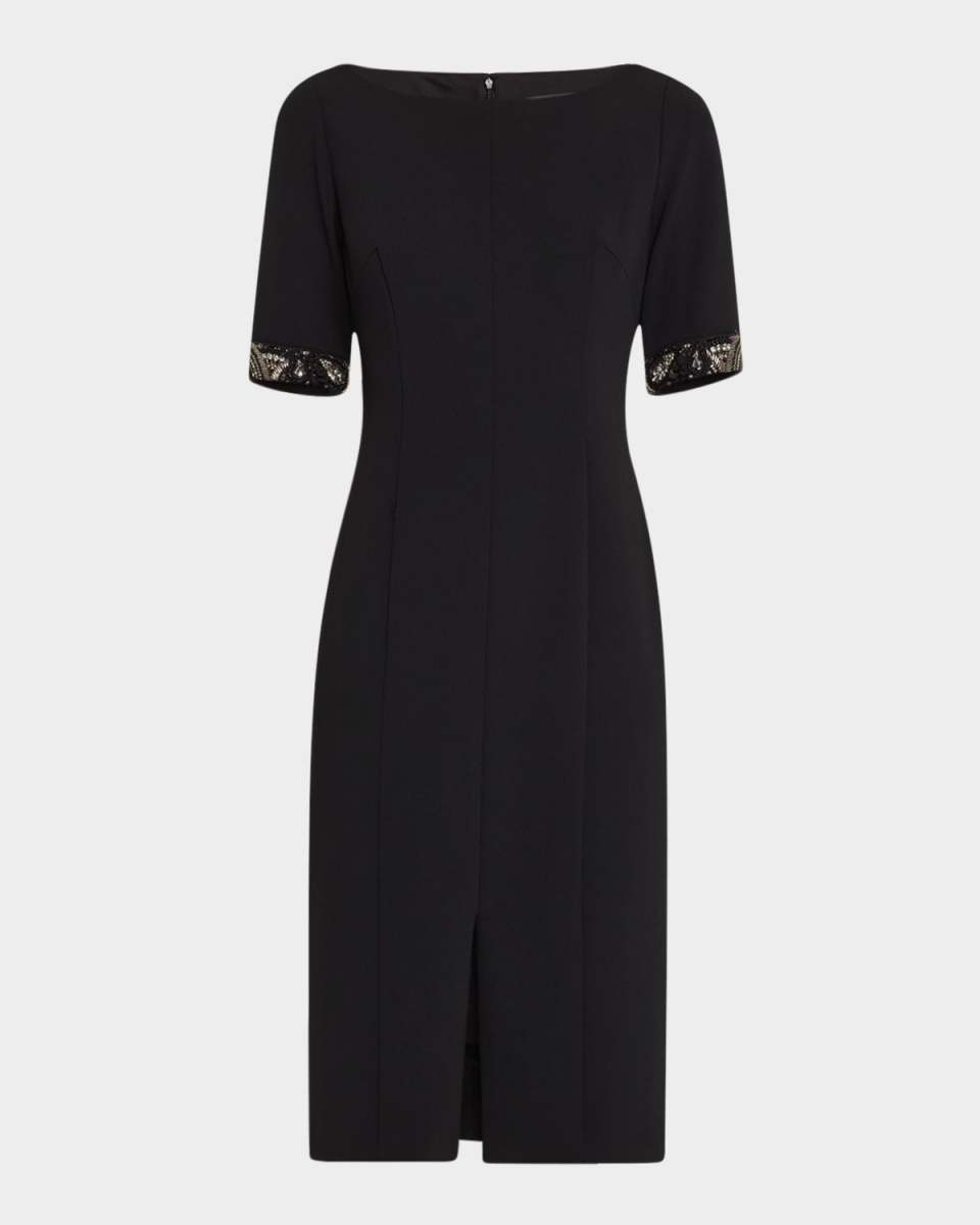 Beaded Stretch Crepe Midi Dress